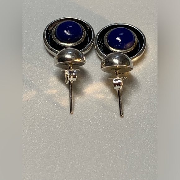 Silpada RARE VHTF Oxidized Sterling Silver Round Hinged Earrings w/Blue Stones - Picture 10 of 12